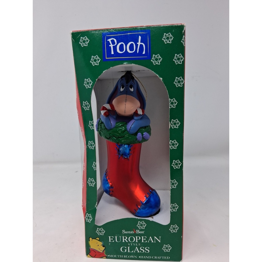 Disney Eeyore Stocking 1997 New  European Hand Blown Glass Ornament  NEW. Z